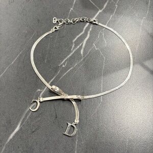 Vintage Christian Dior Silver CD Bow Choker Necklace